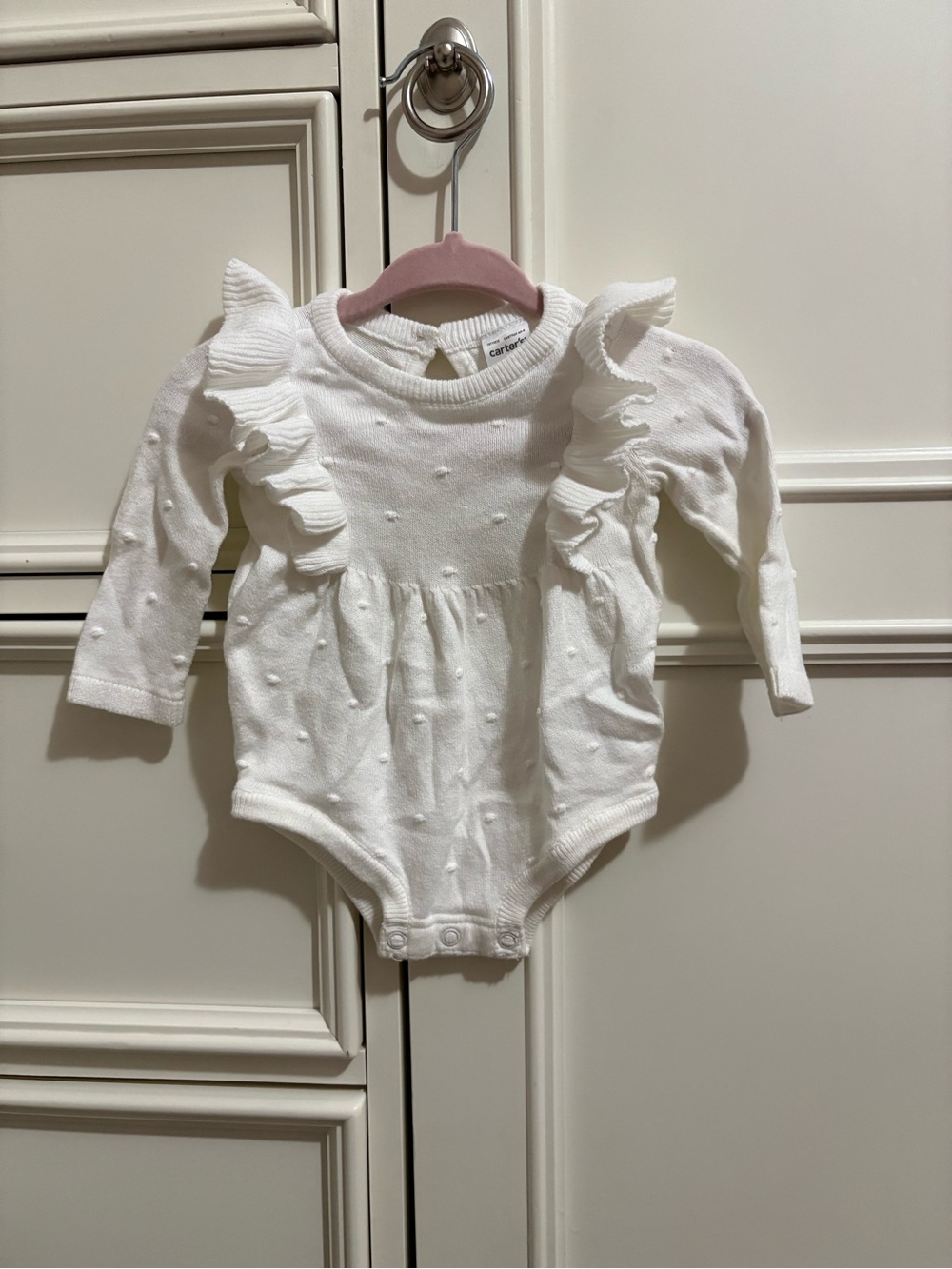 Carter's White Ruffle Knit Newborn Baby One-Piece Bodysuit